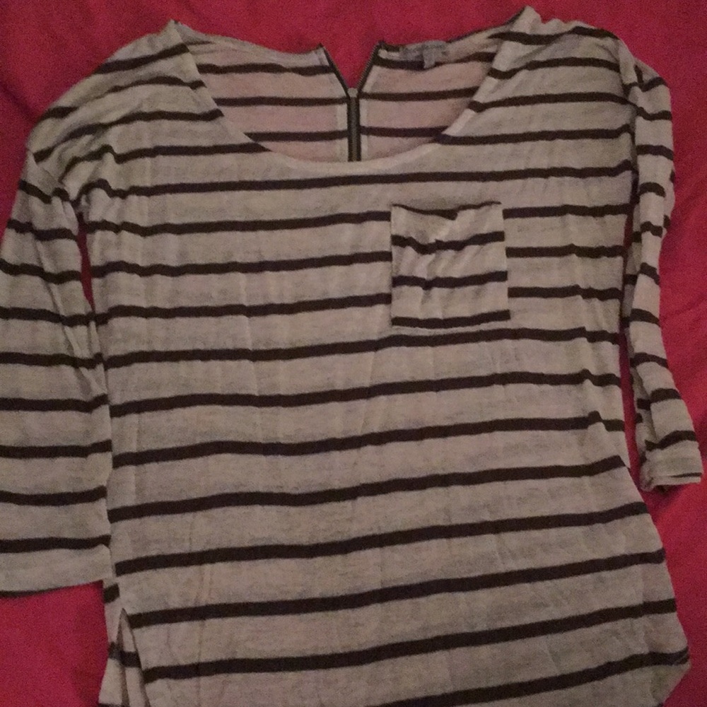 Green and white striped quarter sleeve shirt